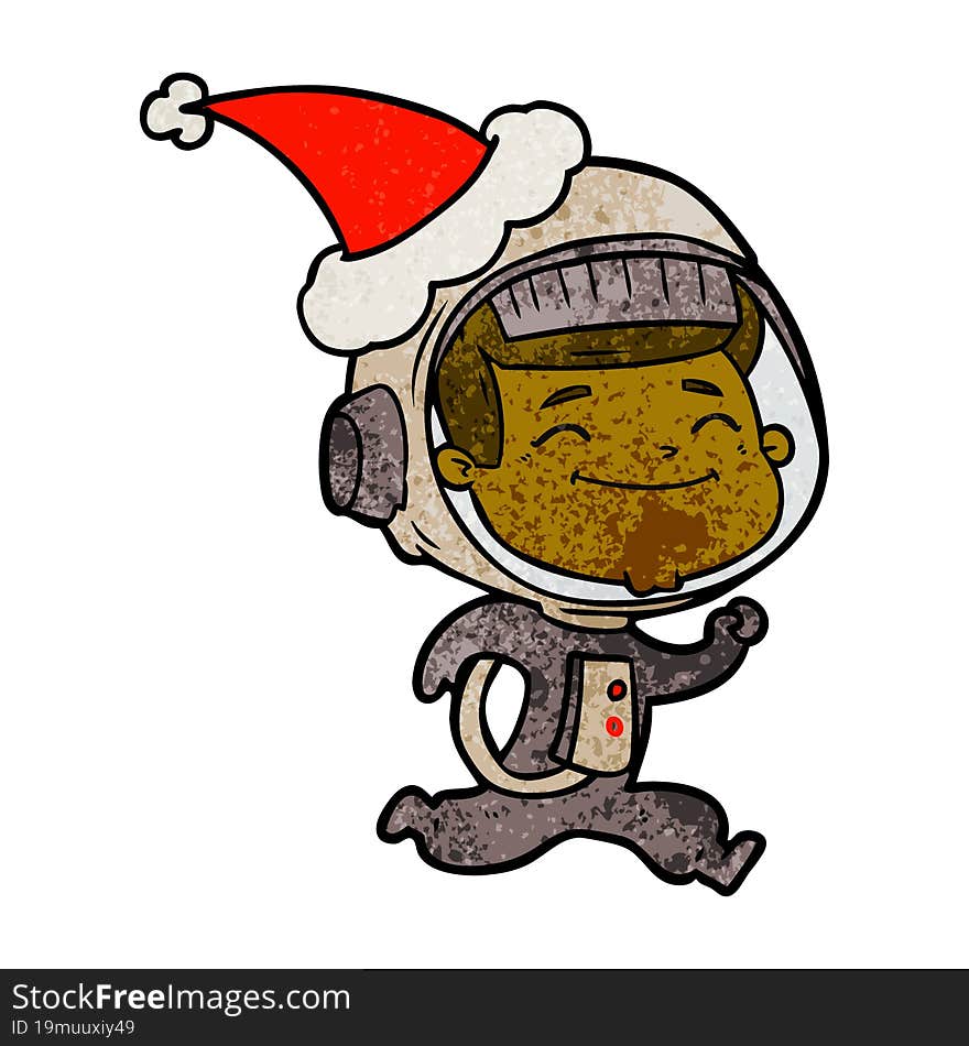 Happy Textured Cartoon Of A Astronaut Wearing Santa Hat