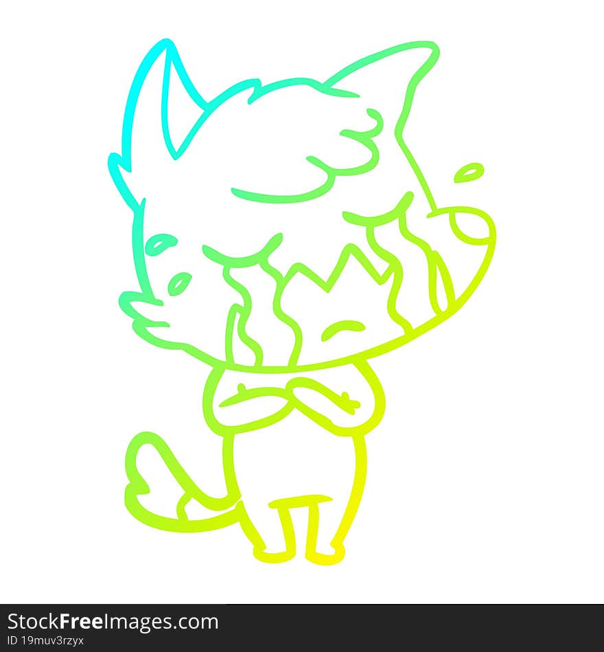 cold gradient line drawing crying fox cartoon