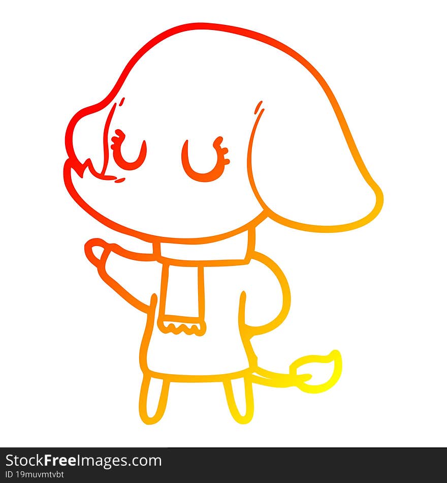 warm gradient line drawing cute cartoon elephant