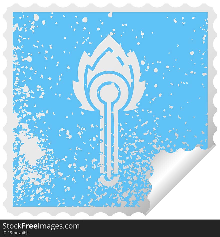 distressed square peeling sticker symbol of a hot glass thermometer