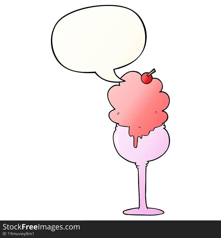 cartoon ice cream desert and speech bubble in smooth gradient style