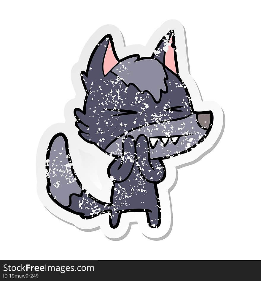 distressed sticker of a angry wolf cartoon