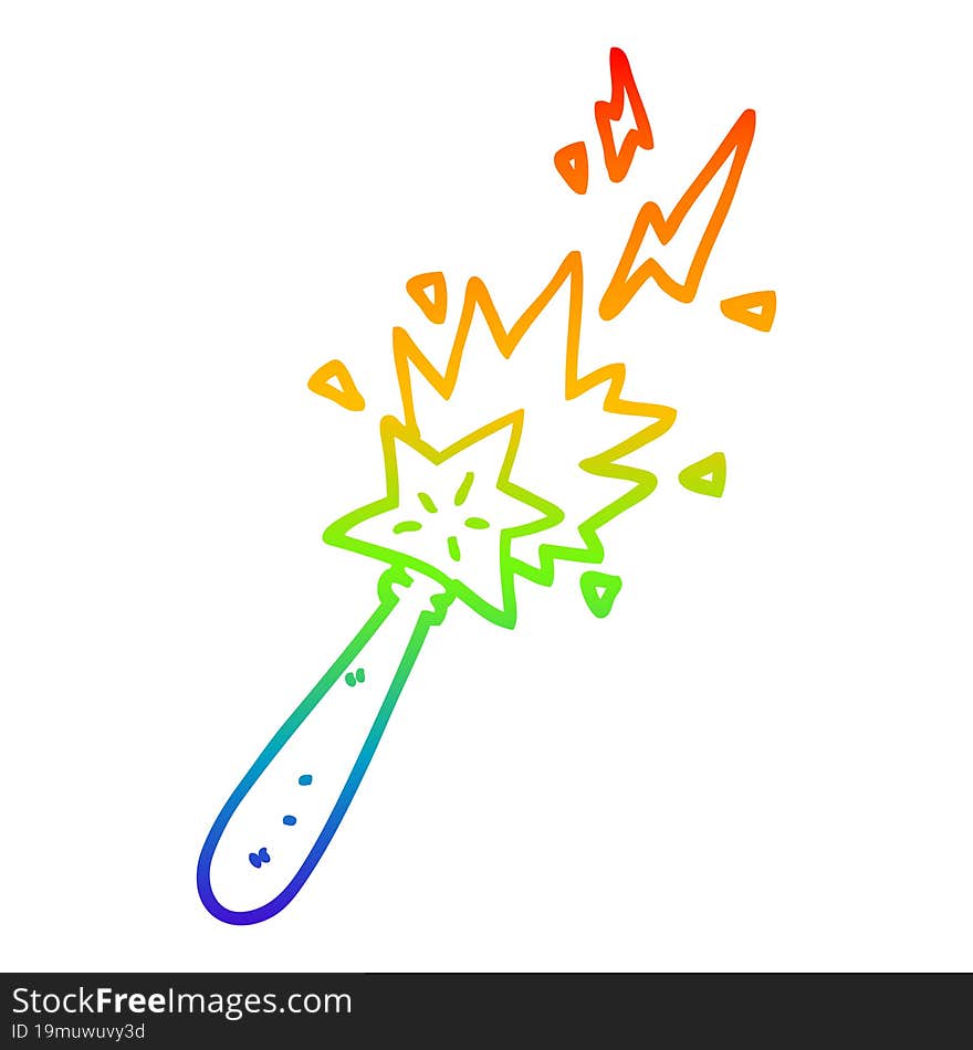 rainbow gradient line drawing of a cartoon magic wand