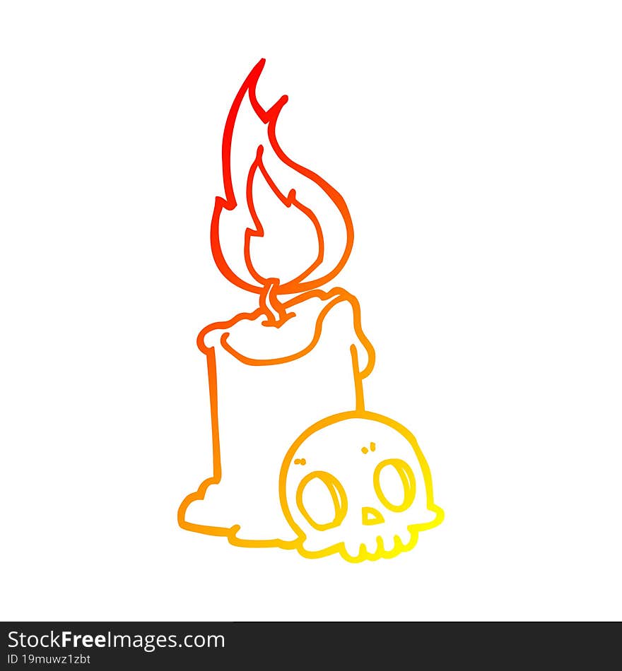 warm gradient line drawing cartoon skull and candle