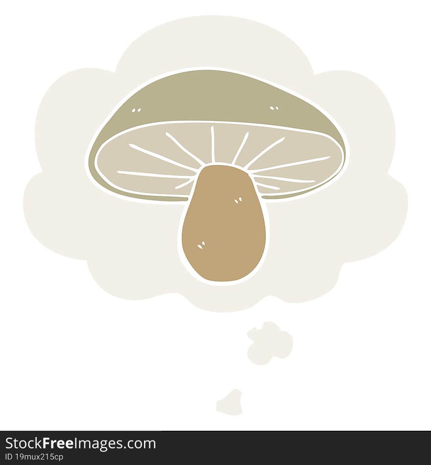 cartoon mushroom with thought bubble in retro style