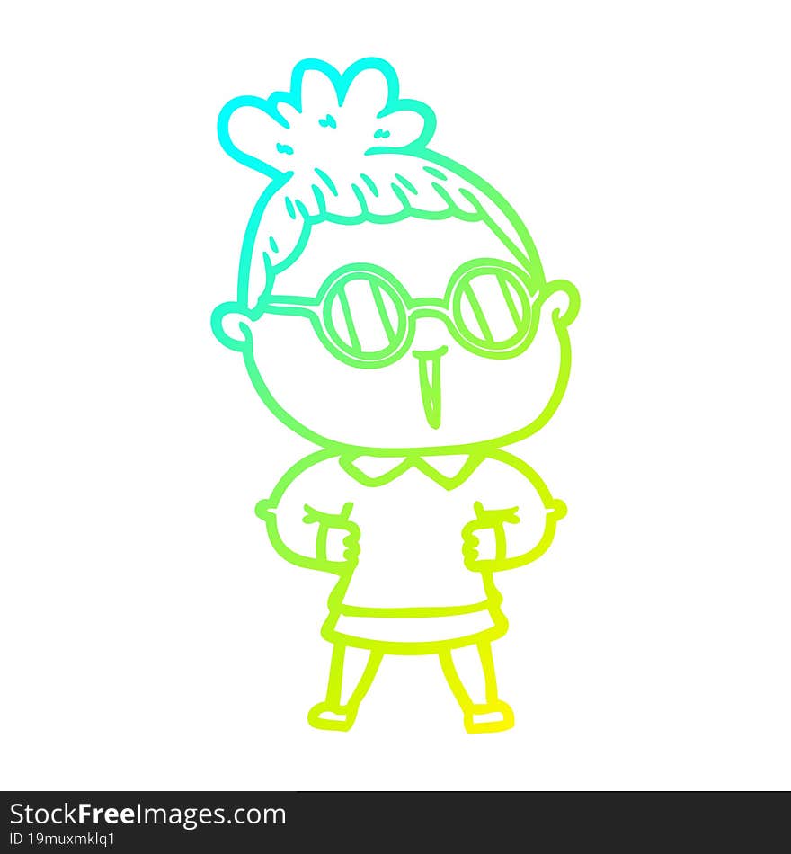 cold gradient line drawing cartoon woman wearing spectacles