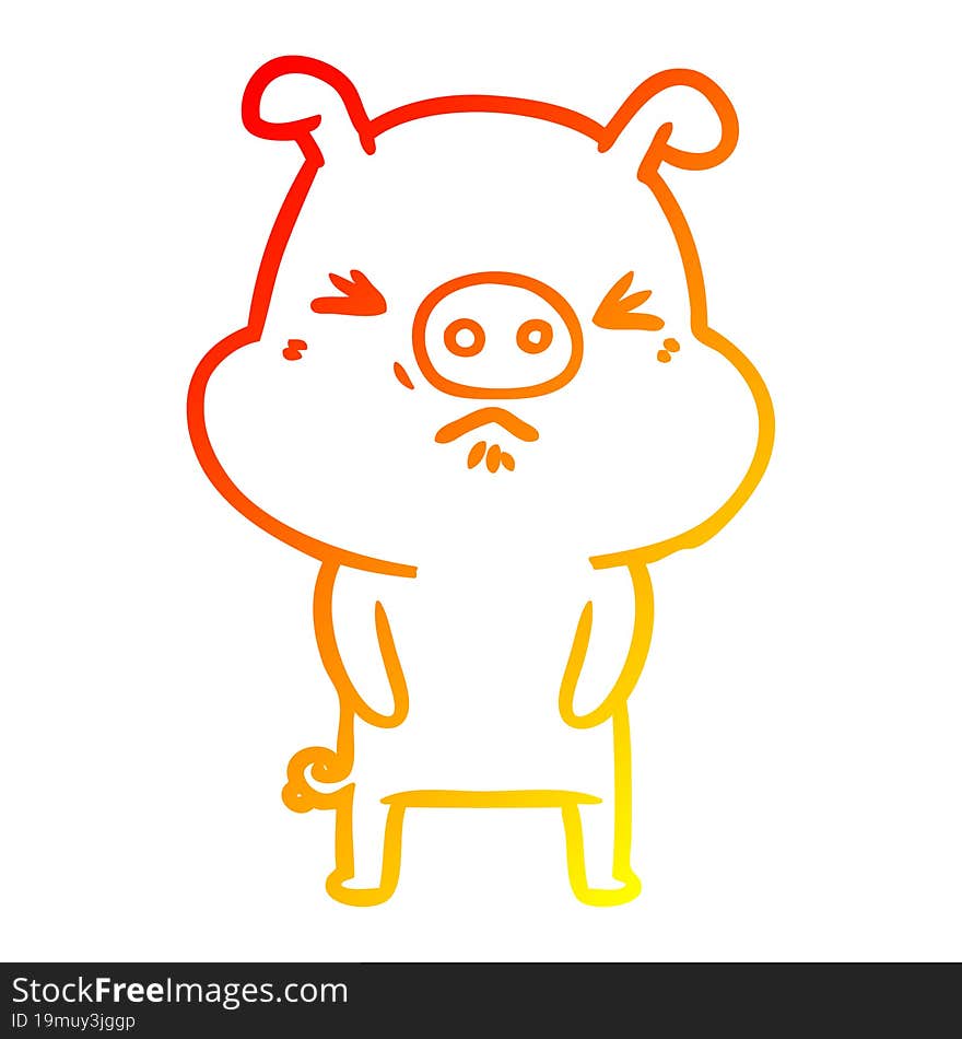 warm gradient line drawing cartoon grumpy pig