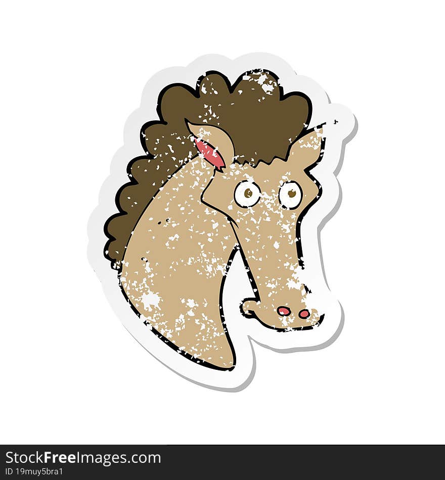 retro distressed sticker of a cartoon horse head