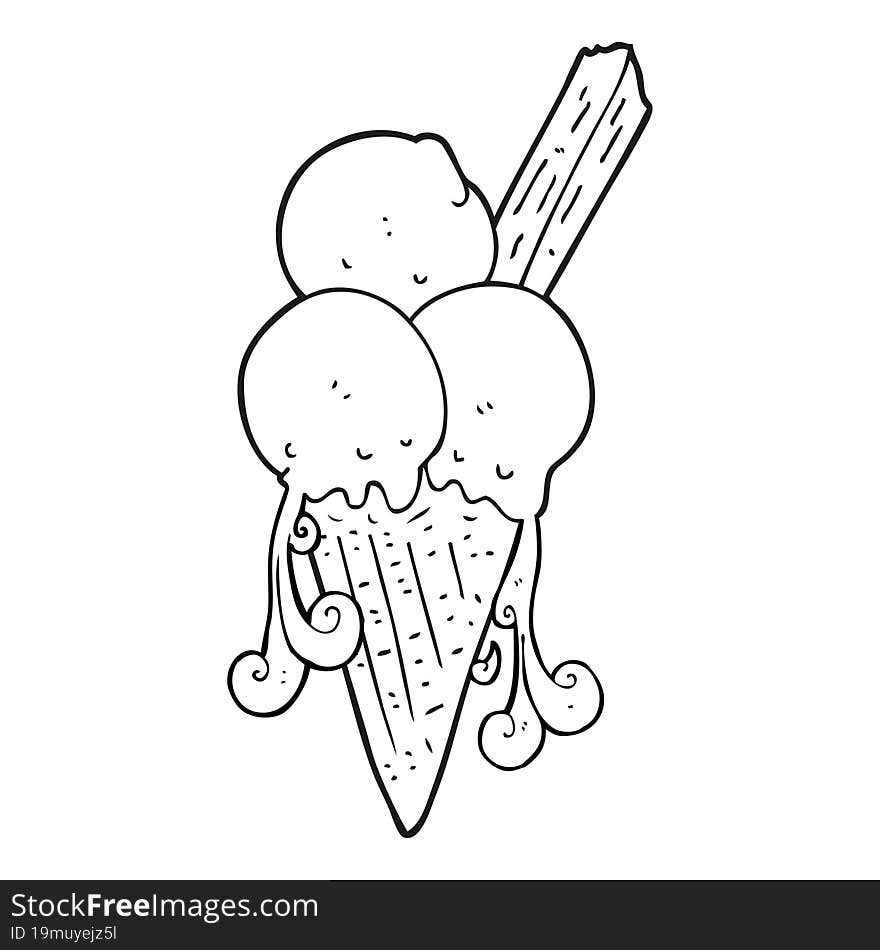 Black And White Cartoon Ice Cream Cone