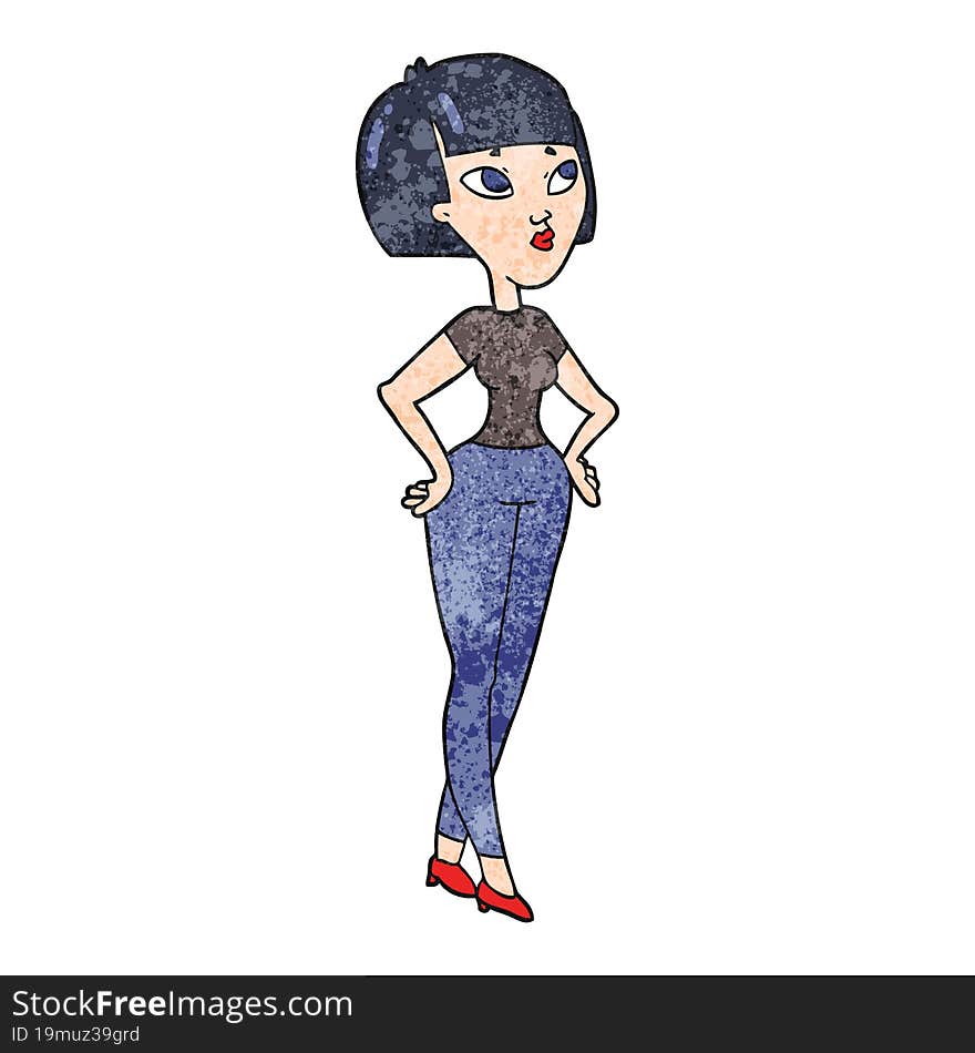 freehand textured cartoon woman