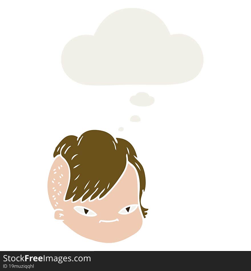 cartoon female face with thought bubble in retro style