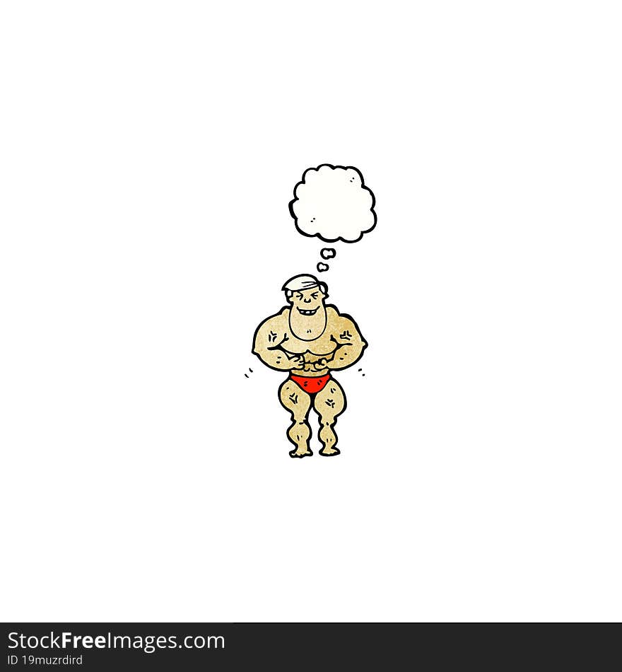 cartoon body builder with thought bubble