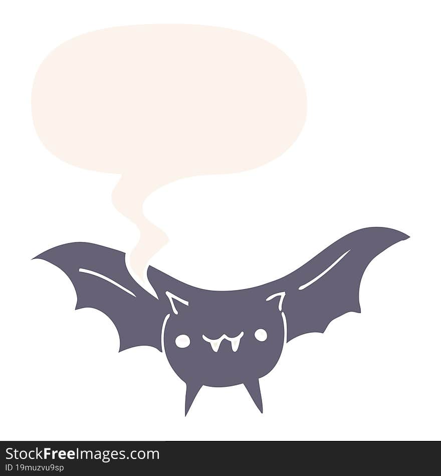 cartoon bat and speech bubble in retro style