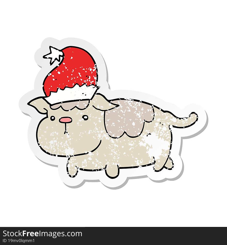 distressed sticker of a cute christmas dog