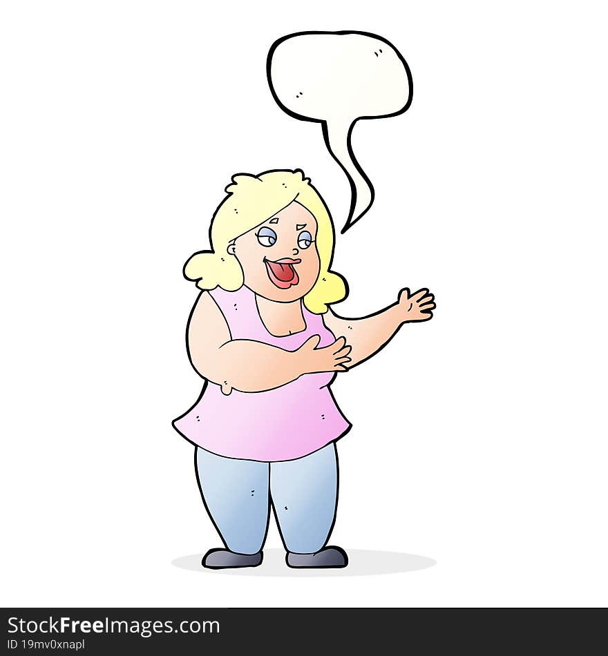 Cartoon Happy Fat Woman With Speech Bubble