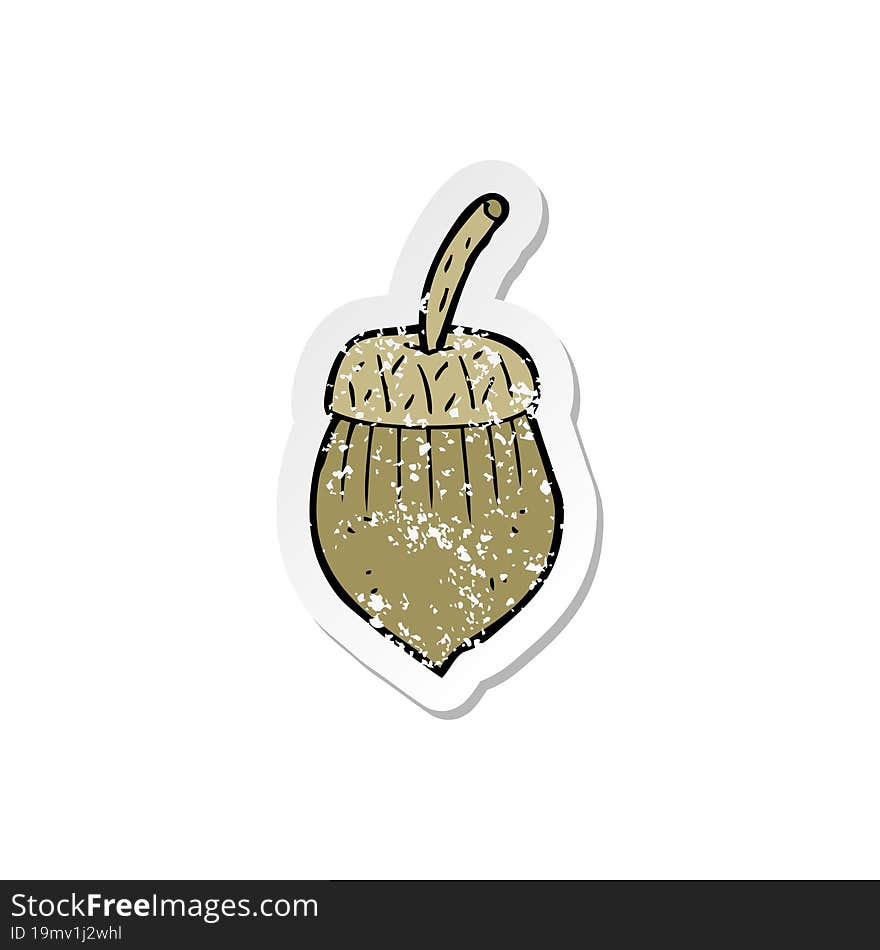 Retro Distressed Sticker Of A Cartoon Acorn