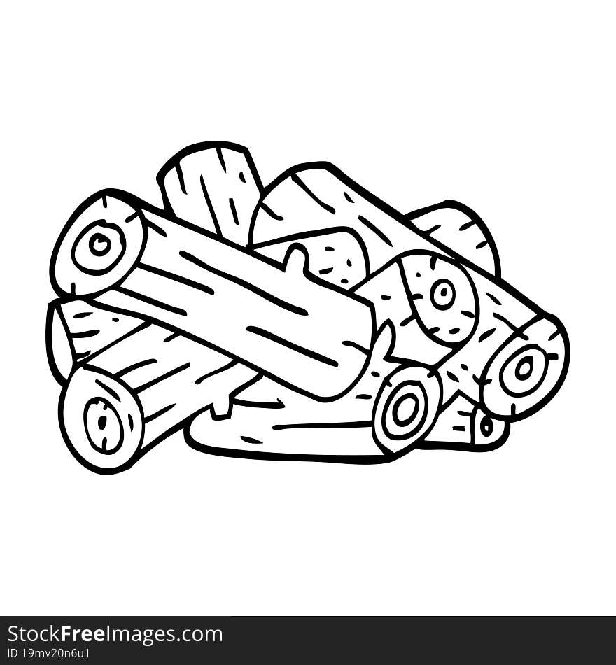 line drawing cartoon pile of logs