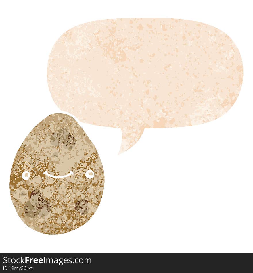 cartoon egg with speech bubble in grunge distressed retro textured style. cartoon egg with speech bubble in grunge distressed retro textured style