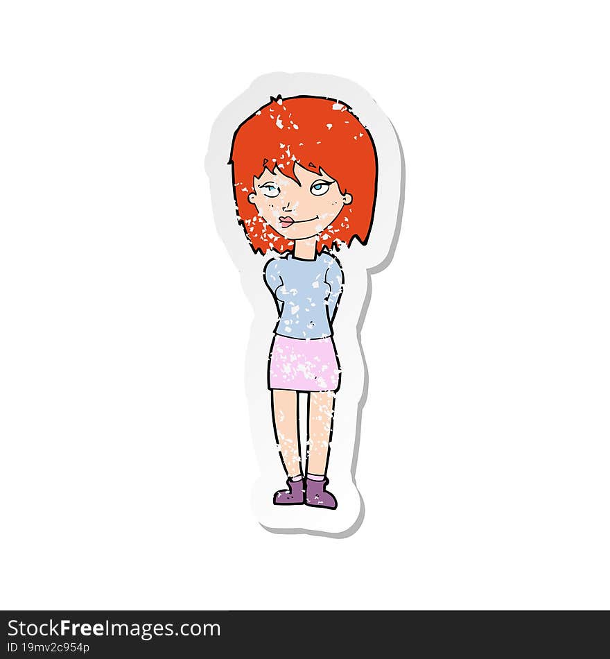 Retro Distressed Sticker Of A Cartoon Happy Woman