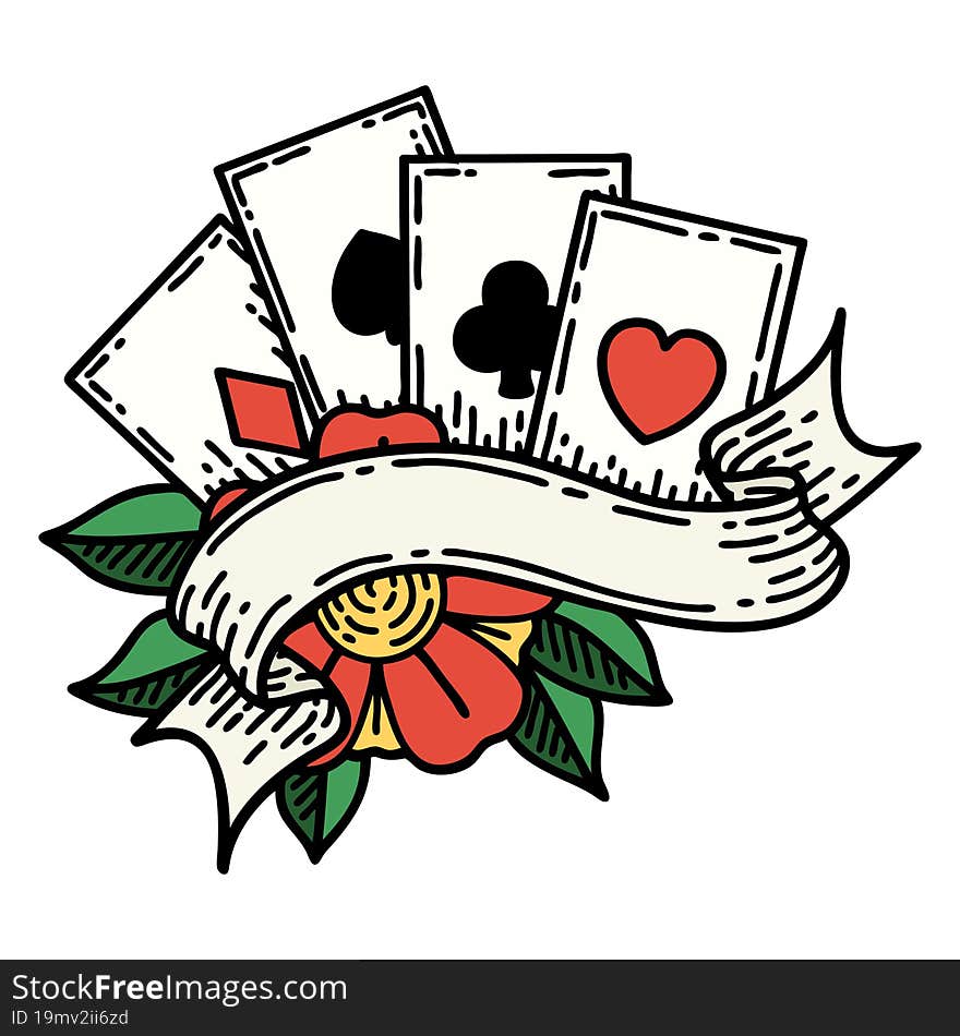 tattoo in traditional style of cards and banner. tattoo in traditional style of cards and banner