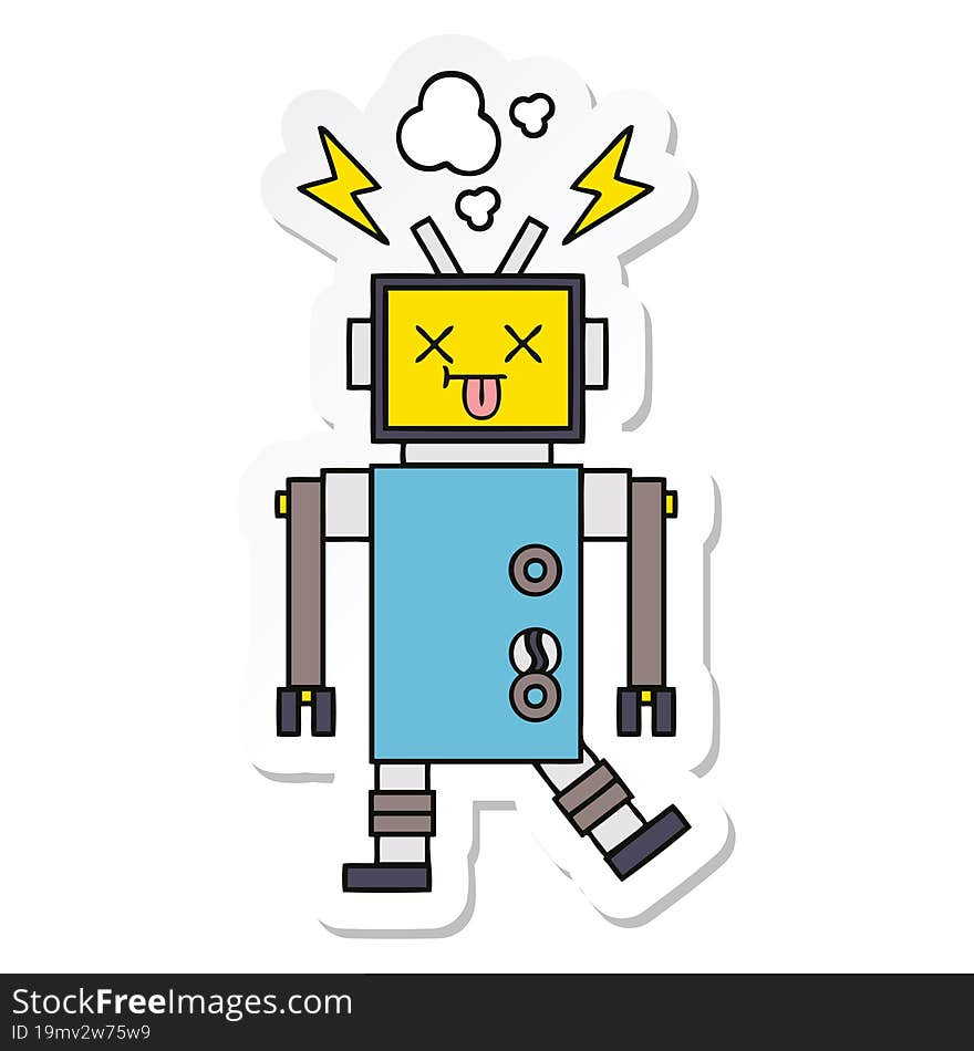 Sticker Of A Cute Cartoon Robot Malfunction