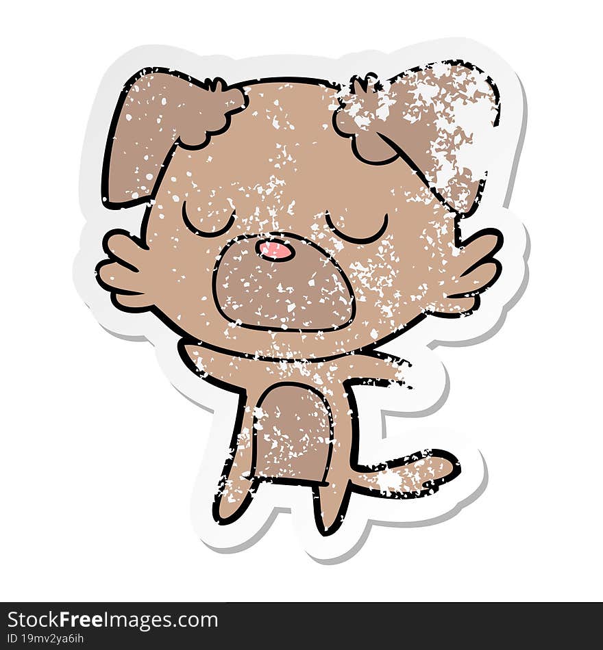 distressed sticker of a cartoon dog