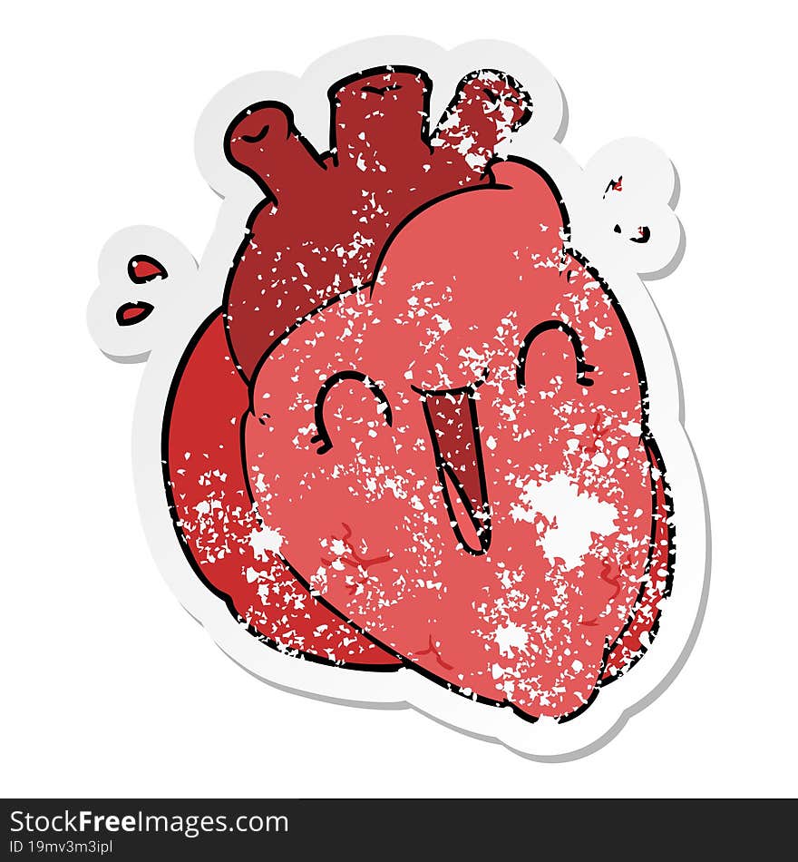 distressed sticker of a cartoon heart laughing