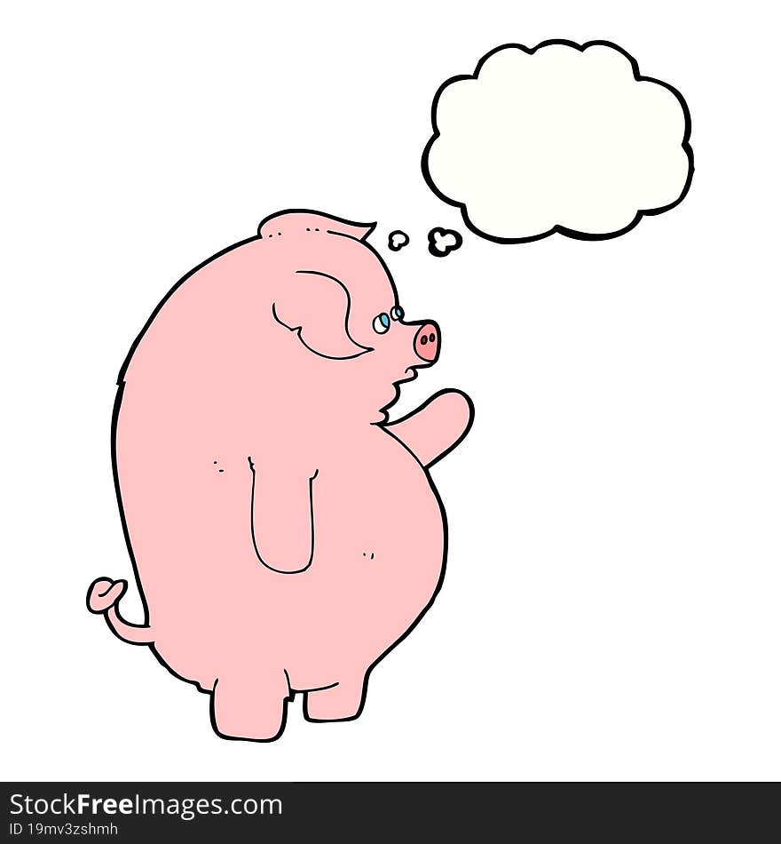 Cartoon Fat Pig With Thought Bubble