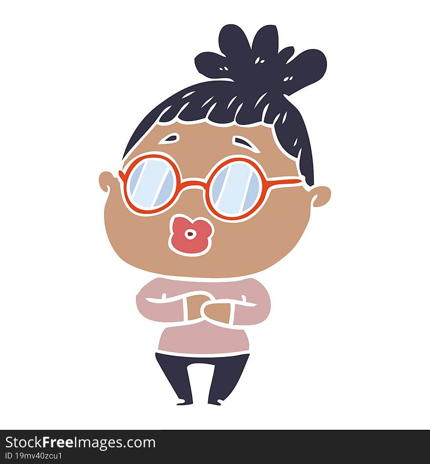 Flat Color Style Cartoon Woman Wearing Spectacles