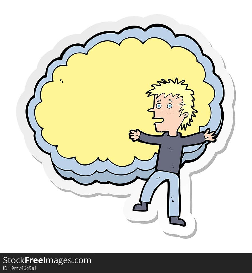 sticker of a cartoon man with text space cloud