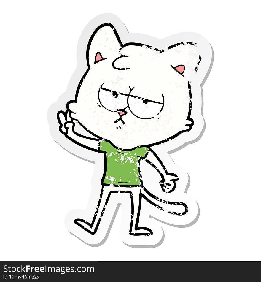 Distressed Sticker Of A Bored Cartoon Cat