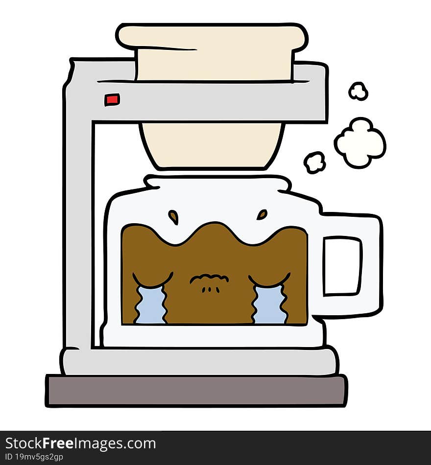 cartoon crying filter coffee machine. cartoon crying filter coffee machine