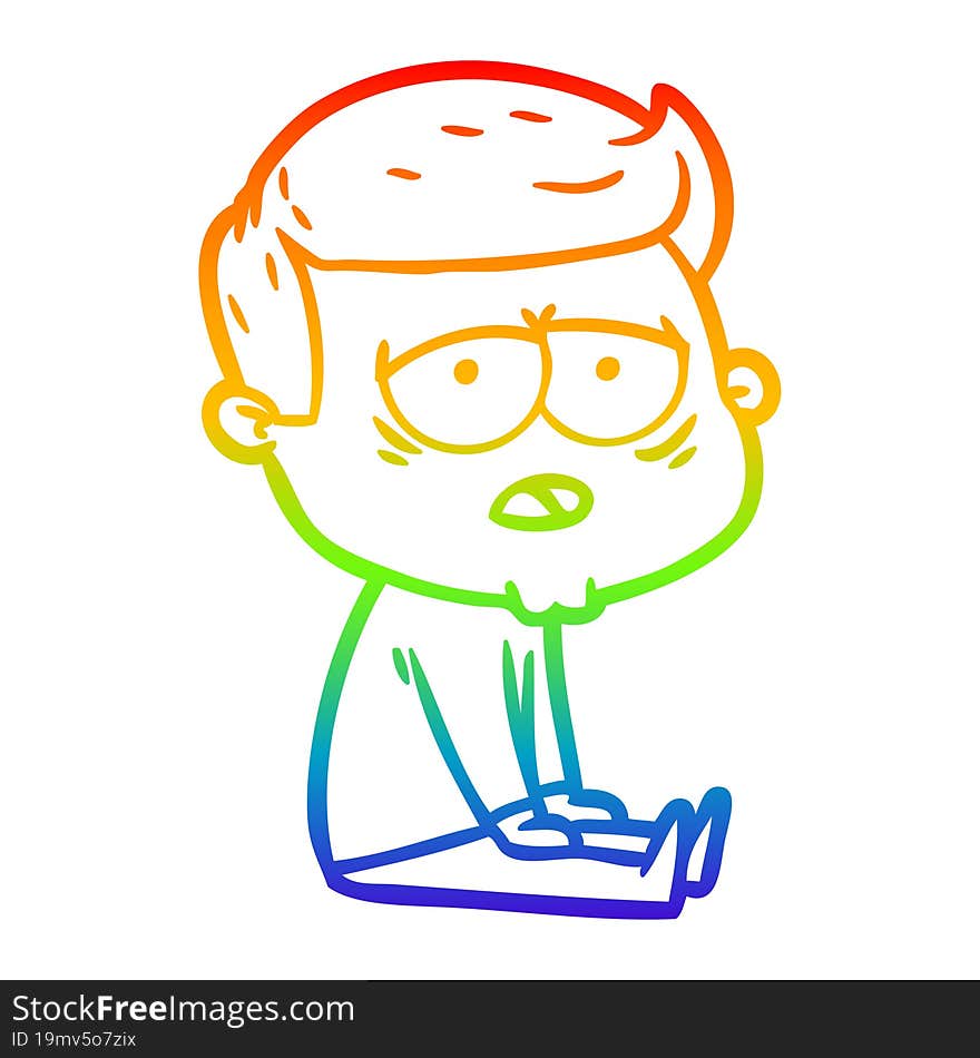 Rainbow Gradient Line Drawing Cartoon Tired Man