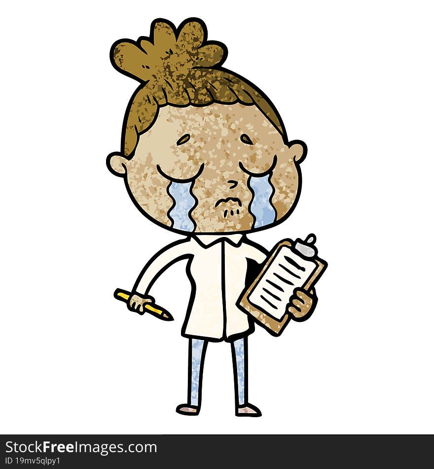 cartoon crying saleswoman. cartoon crying saleswoman