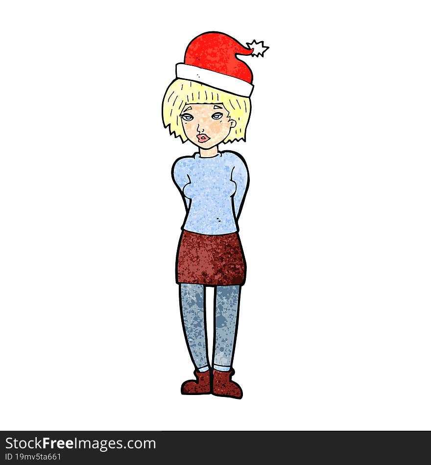 cartoon woman wearing christmas hat