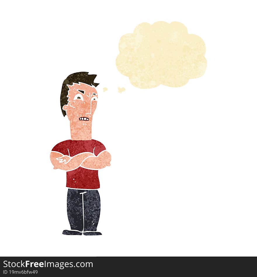 Cartoon Annoyed Man With Folded Arms With Thought Bubble