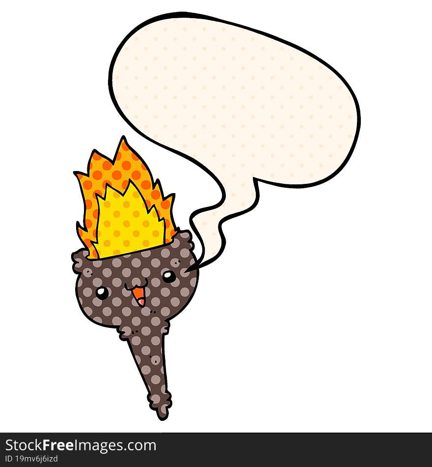 cartoon flaming chalice and speech bubble in comic book style