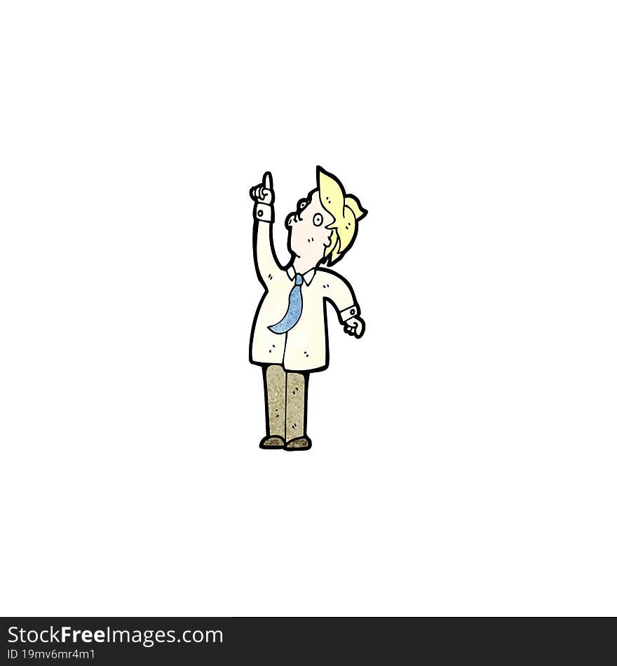 cartoon office guy pointing upwards