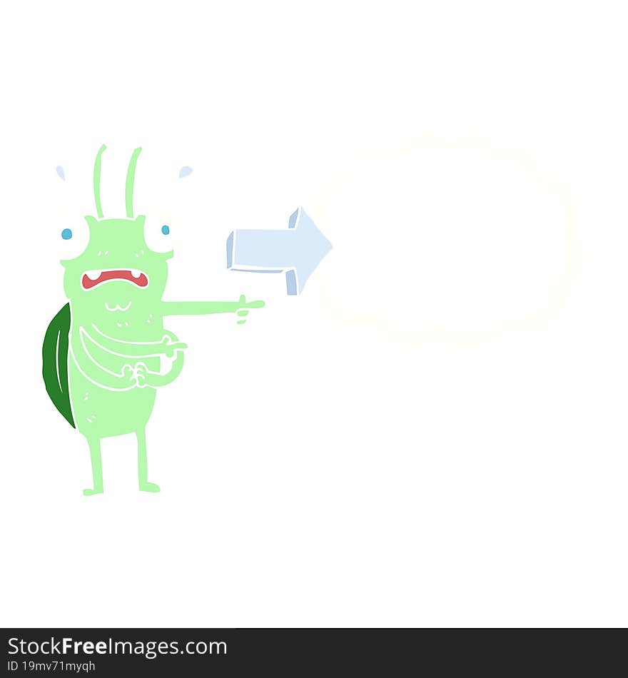 flat color illustration of a cartoon bug pointing