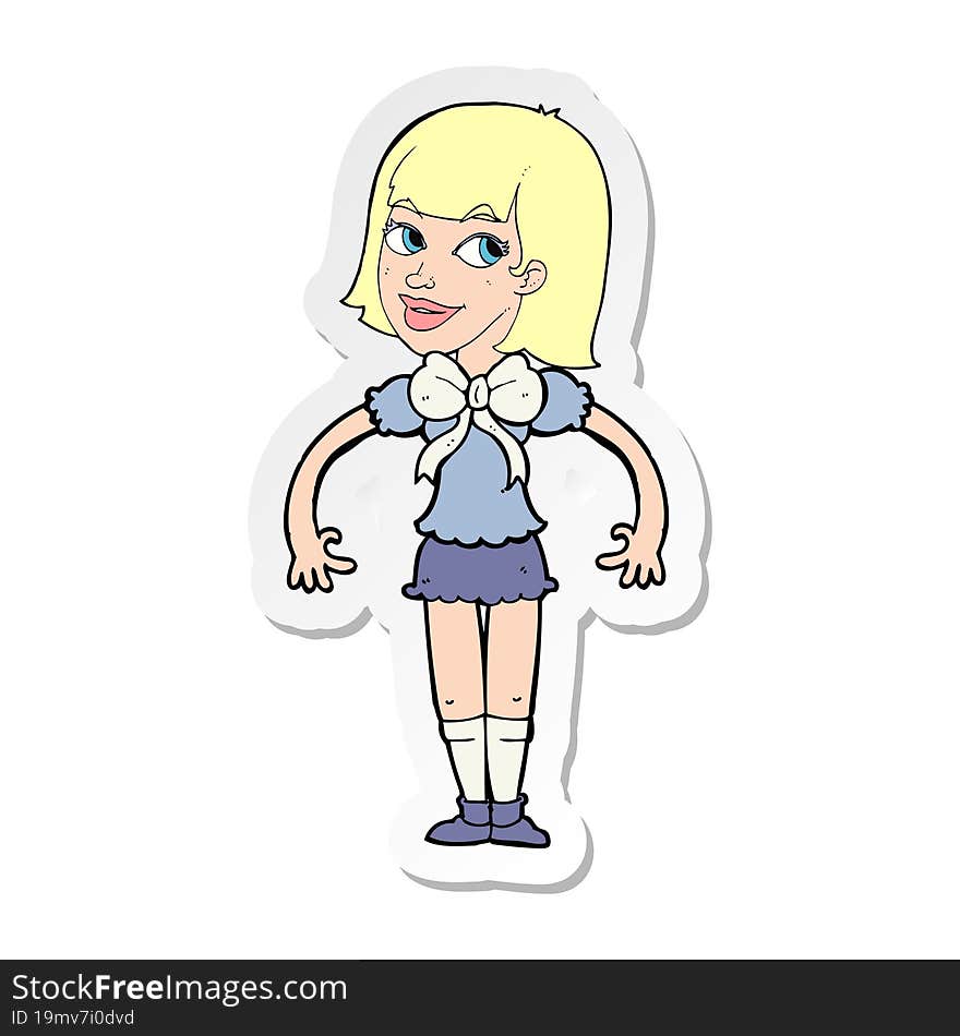 sticker of a cartoon woman wearing a big bow tie