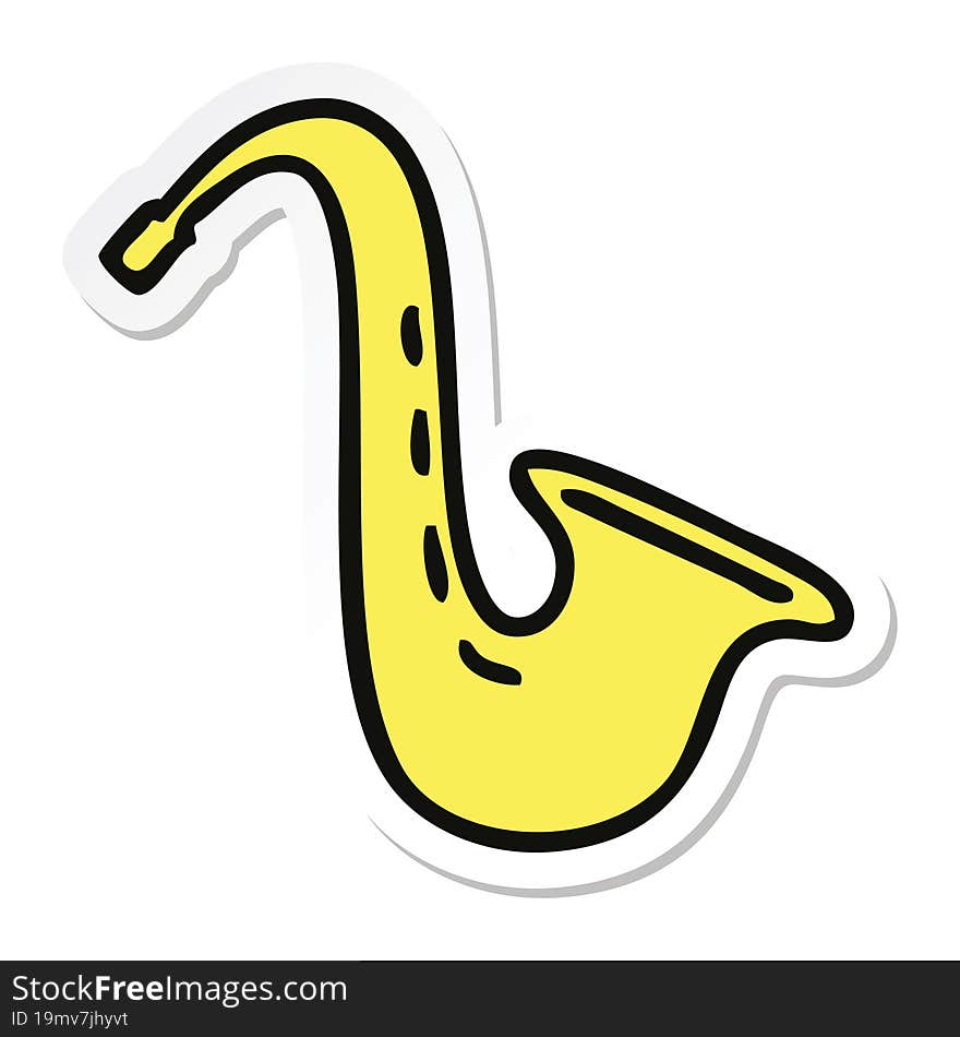 Sticker Of A Cute Cartoon Musical Saxophone