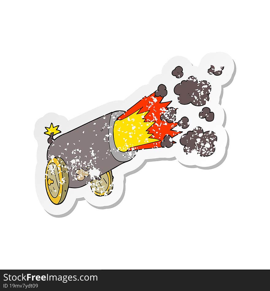 retro distressed sticker of a cartoon big cannon firing