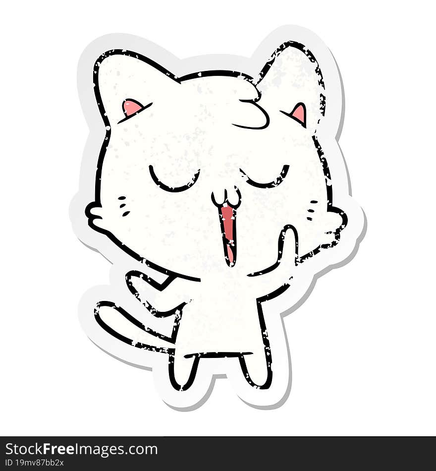 Distressed Sticker Of A Cute Cartoon Cat