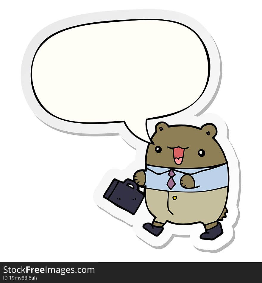 cute cartoon business bear and speech bubble sticker