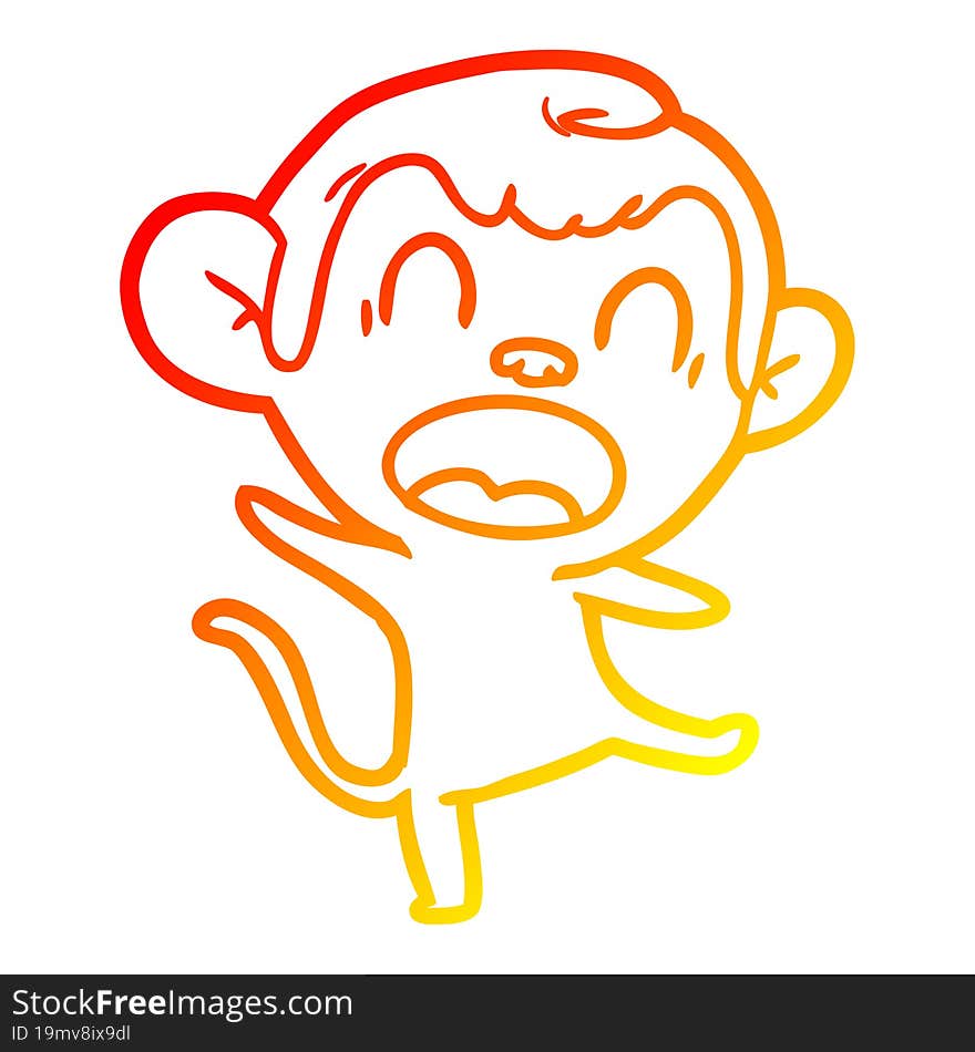 warm gradient line drawing of a shouting cartoon monkey dancing