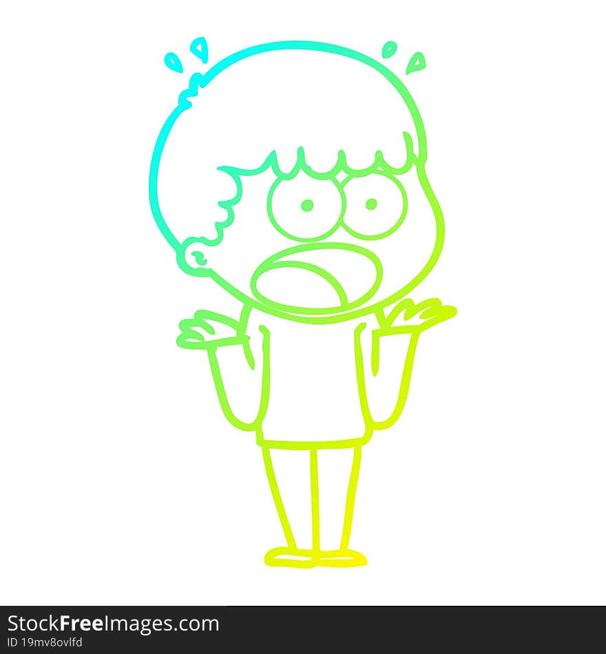 cold gradient line drawing cartoon shocked man