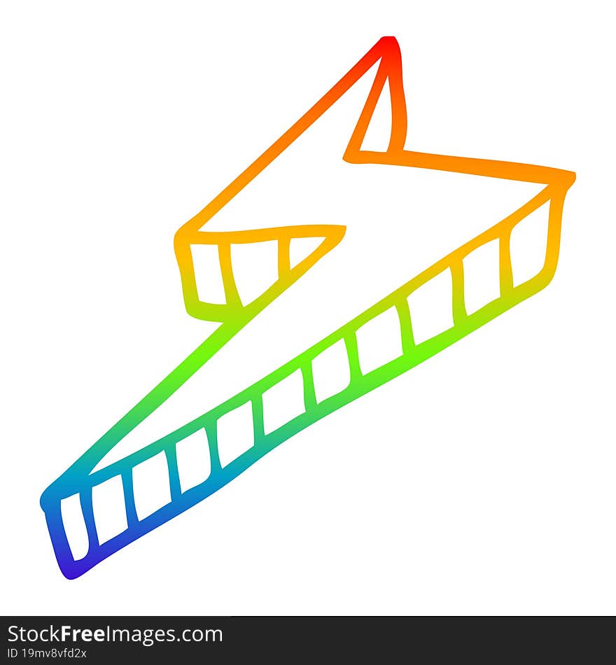 rainbow gradient line drawing of a cartoon decorative lightning bolt