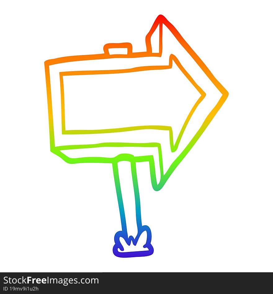 rainbow gradient line drawing of a cartoon pointing arrow sign