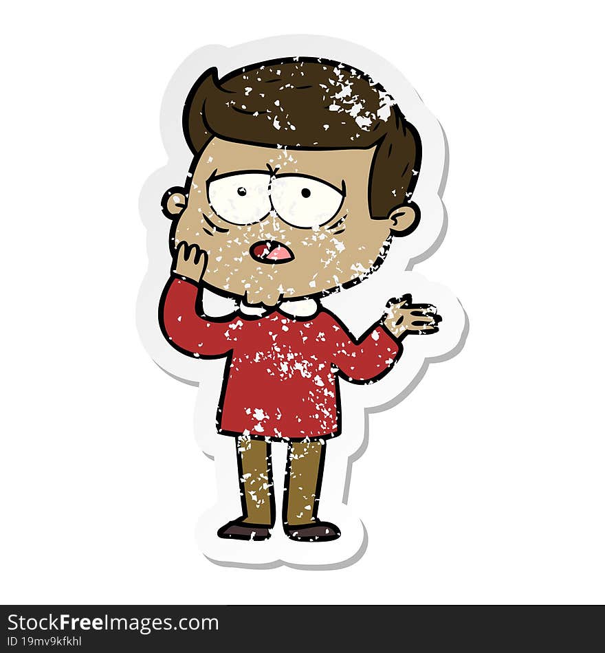 distressed sticker of a cartoon tired man