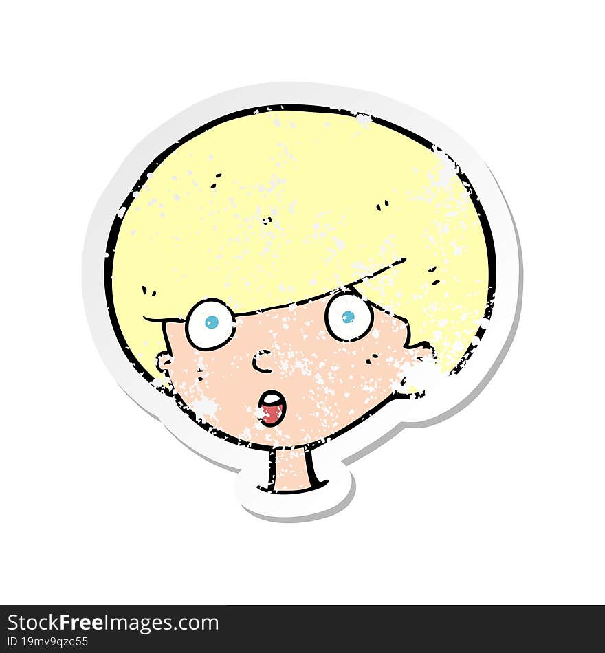 retro distressed sticker of a cartoon surprised boy